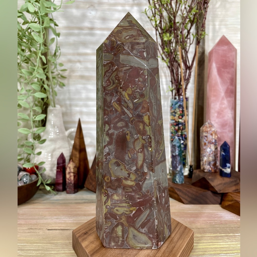 0937 HUGE Bamboo Leaf Jasper Crystal Tower - 9-1/4 Inches Tall, 4+ Pounds